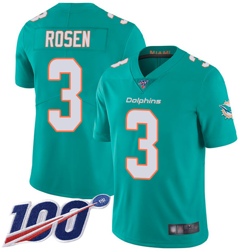 Nike Miami Dolphins #3 Josh Rosen Aqua Green Team Color Men Stitched NFL 100th Season Vapor Limited Jersey